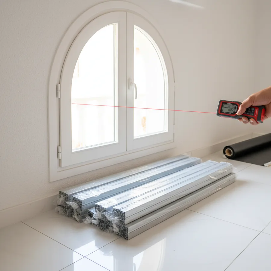 Técnico tomando medidas para instalación de persiana en Sant Joan Despí